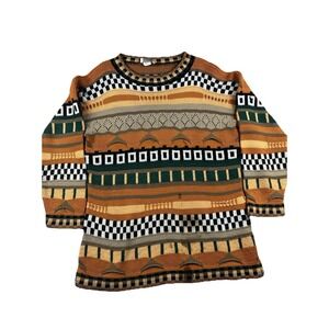 Vintage Arielle Sweater Coogi Style Geometric Knit Earth Tone 3D Knit Womens Med